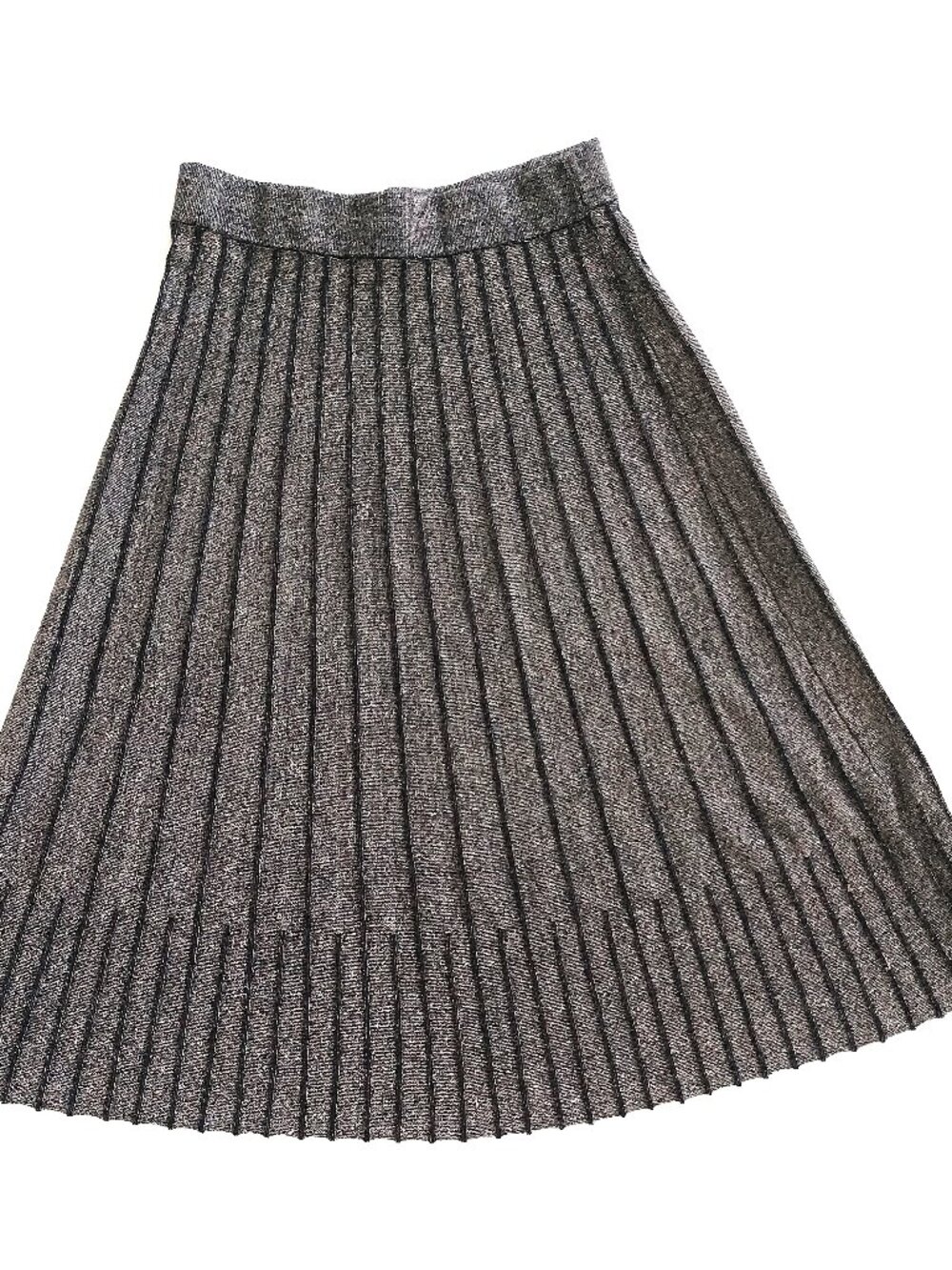 YAL New York Starlight Striped Metallic Pleated Knit Midi Skirt - Size: Small